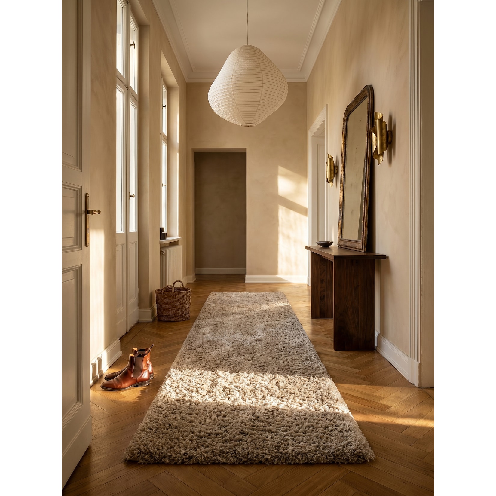 Hochflorteppich SALZACH, einfarbig, aus Polypropylen, Beige, 80 x 250 cm