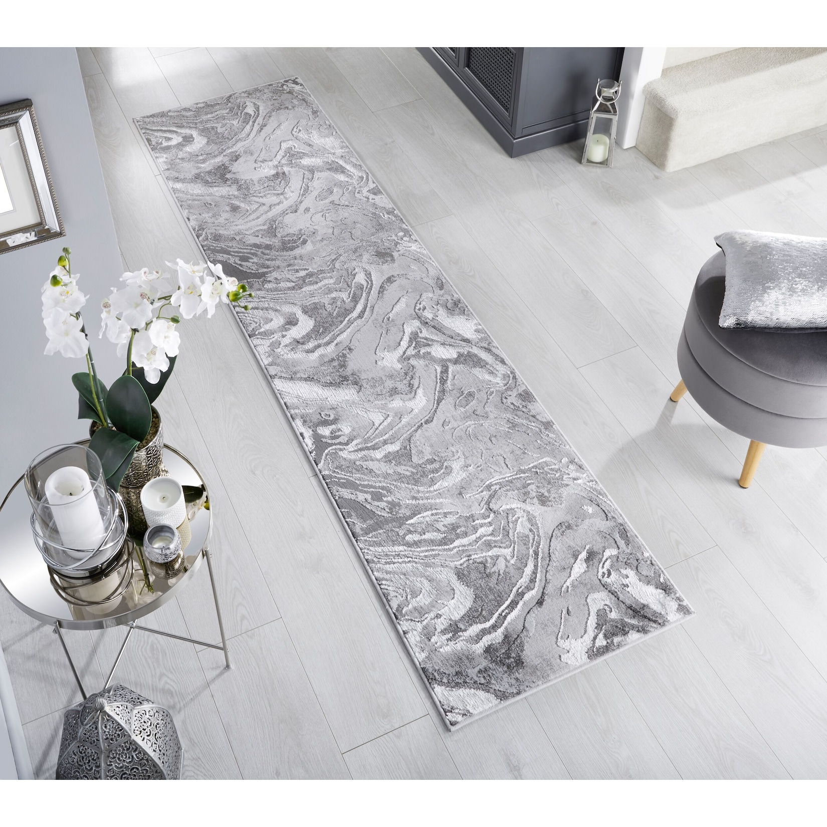 Läufer abstrakt Silber 60 x 230 cm - OUSE Kadima Design