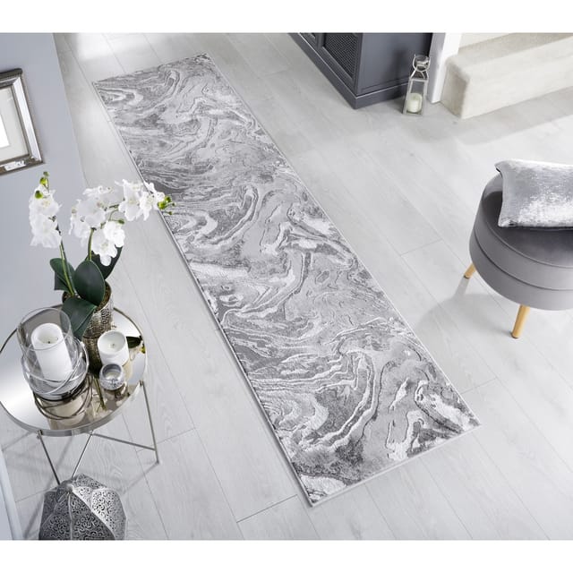 Läufer abstrakt Silber 60 x 230 cm - OUSE Kadima Design