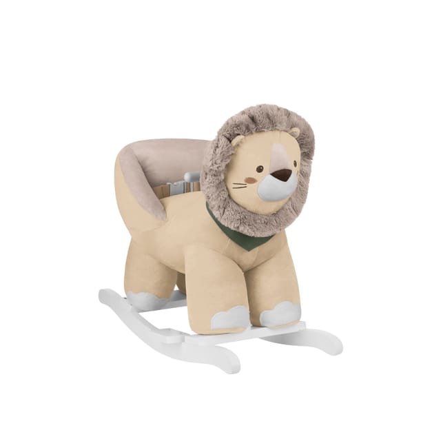 Kikkaboo Schaukeltier Löwe mit Sitz, hohe Rückenlehne Holzkufen Plüsch Fußstütze beige