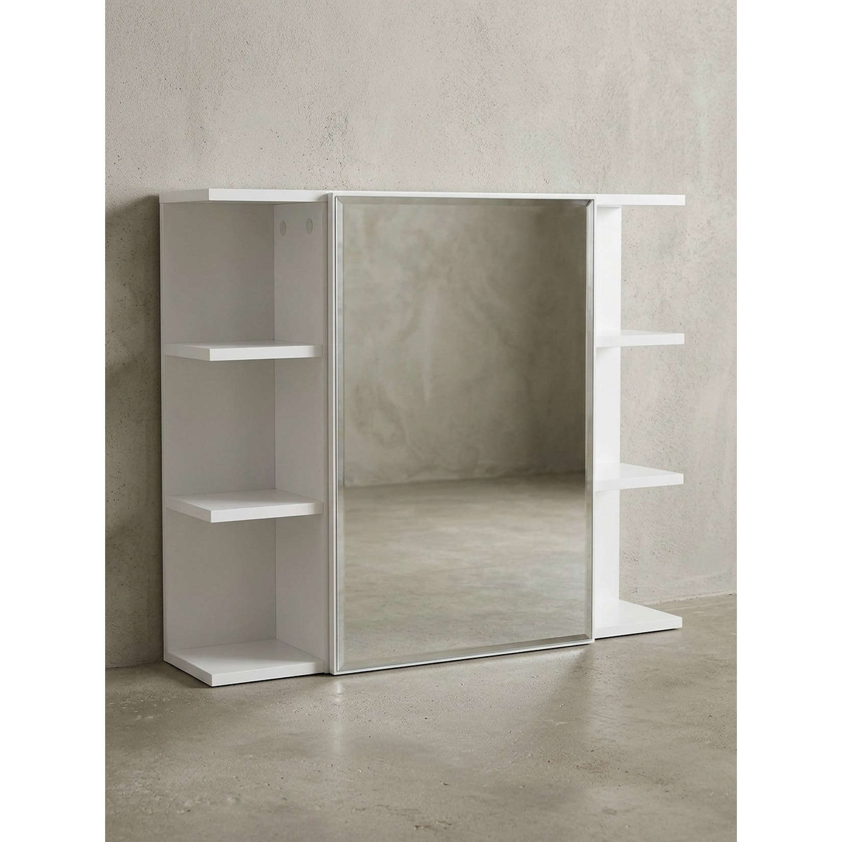 Hängeschrank Weiß 80x64,5x20 cm aus Spanplatte mit Spiegeltür und offenen Fächern