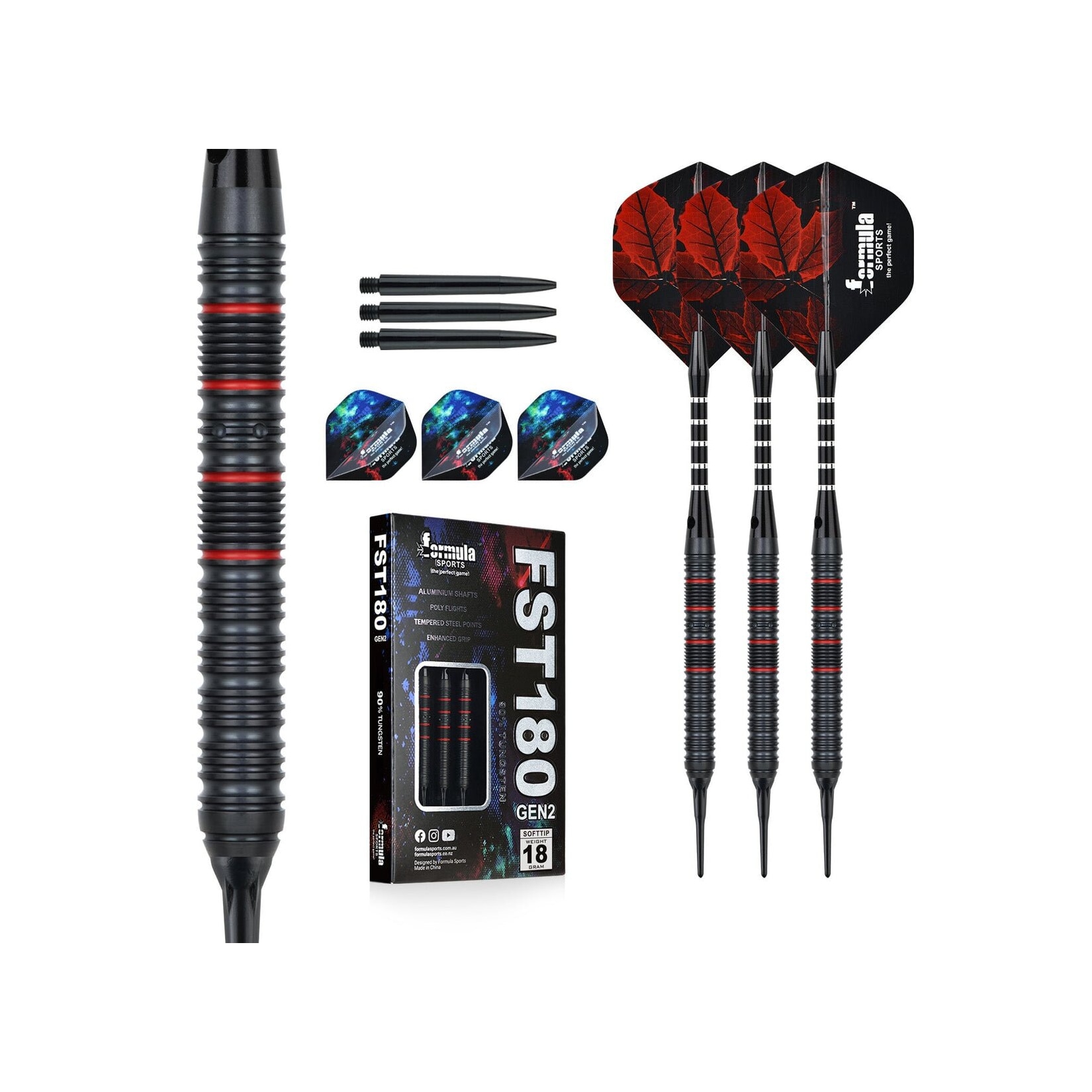 Formula FST180 GEN2 Black Red Rings Softtip Dartset 18g Softdarts