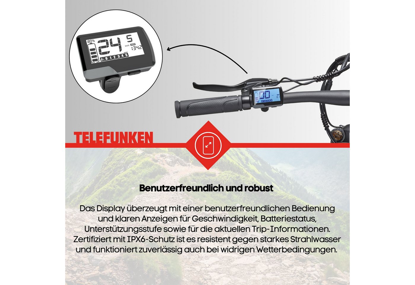 TELEFUNKEN MT922 E-MTB Mountainbike, 7-Gang Kettenschaltung, Heckmotor, 489,6 Wh Akku, 29" schwarz Bild 2
