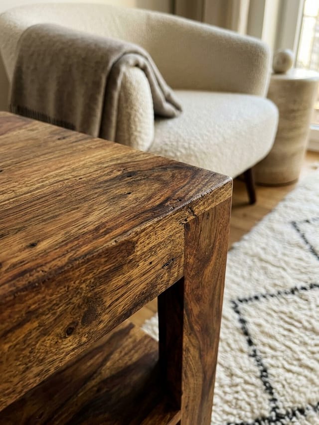 Regal Massivholz 4 Fächer Landhausstil MUMBAI, Dunkelbraun 44x44x60 cm