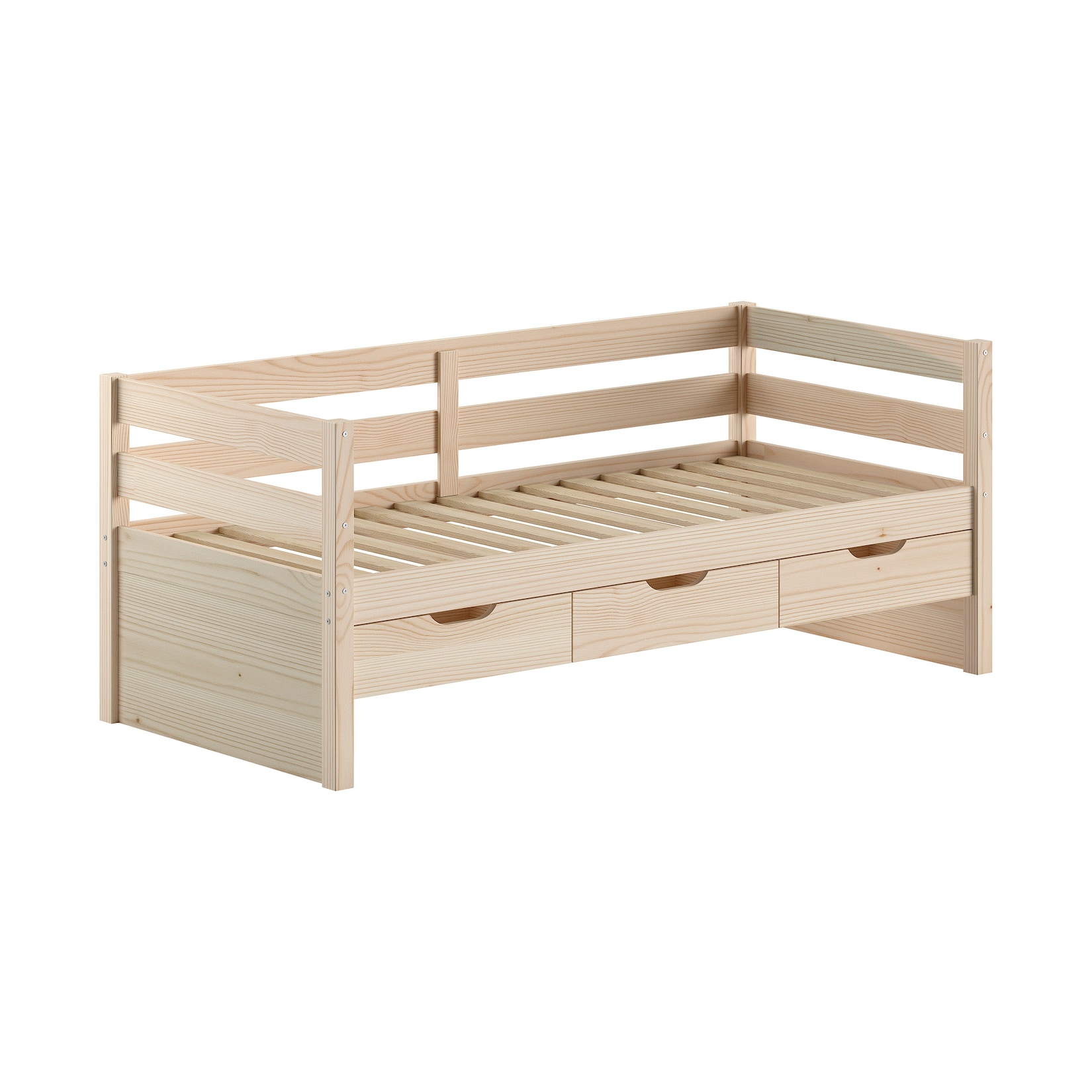 Funktions-Kojen Bett mit Umrandung, 3 Schubladen u. Rolllattenrost, Liegefläche 90 x 200, Ausf. Milky White lackiert