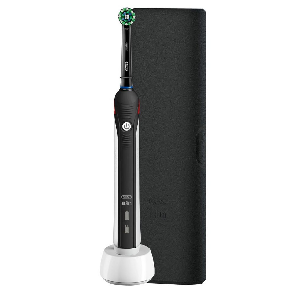 Oral-B Clean & Protect Zahnbürste (3D-Technologie, visuelle Andruckkontrolle, 2 Putzprogramme: Tägliche Reinigung und Sensitiv, bis zu 2 Wochen Akku-Laufzeit, integrierter 2-Minuten-Timer, Handstück mit Ladestation, 1 Aufsteckbürste, 1 Reise-Etui, made in