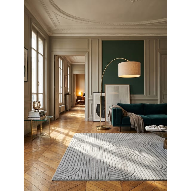 Flachgewebe-Teppich Hoch-Tief-Bögen Silber 120x170 cm Hoch-Tief Bögen