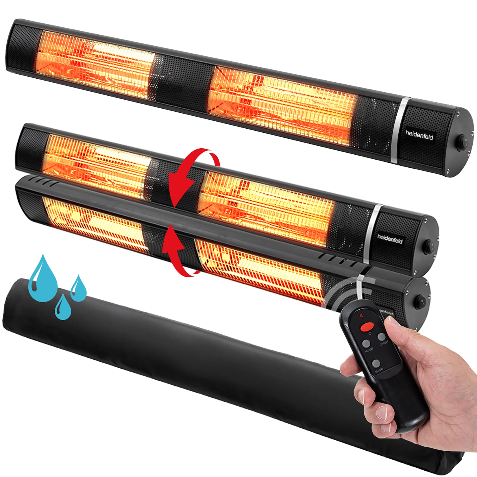 Heidenfeld Infrarot-Heizstrahler IH110 2.0, 1000-3000 Watt, Fernbedienung, Schutzhülle, 180° neigbar