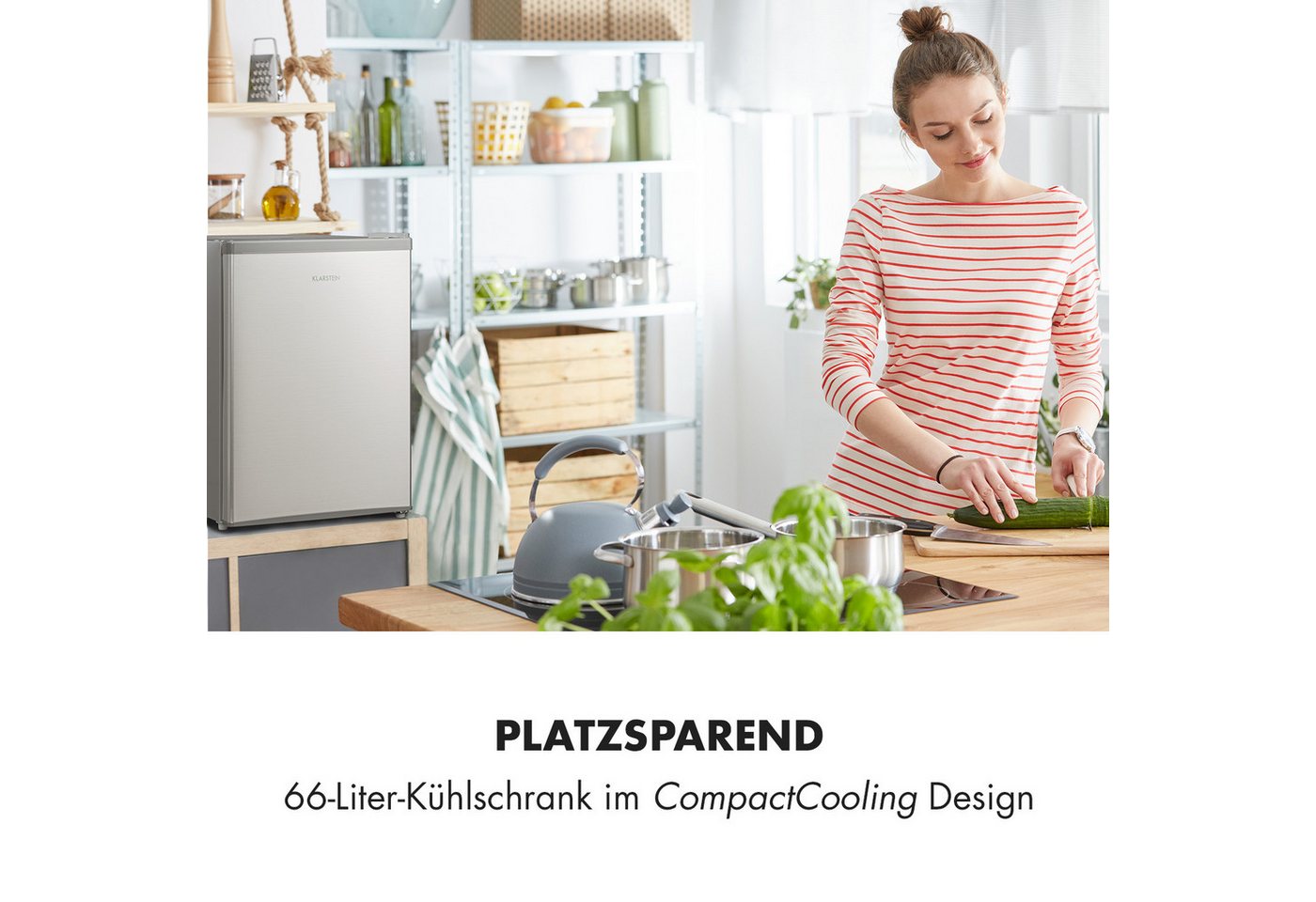 Cool Kid Mini-Kühlschrank mit 4-L-Gefrierfach 66 Liter 41dB Silbergrau Bild 2