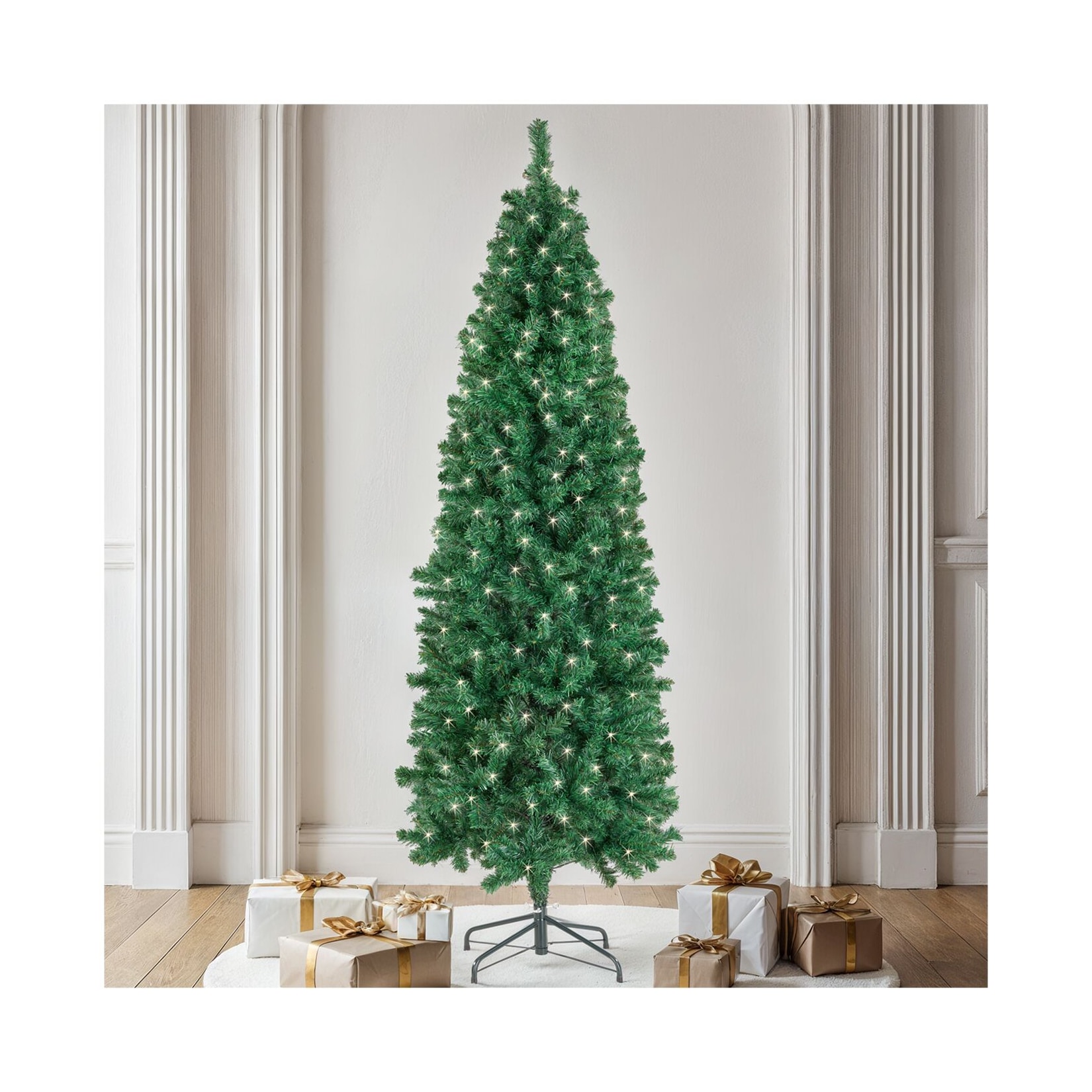 tectake® Set Weihnachtsbaum mit Lichterkette, verschiedene Größen, künstlich in Grün, mit dichten Nadeln, formbar mit viel Volumen, pulverbeschichteter Metallständer mit Kunststoffkappen