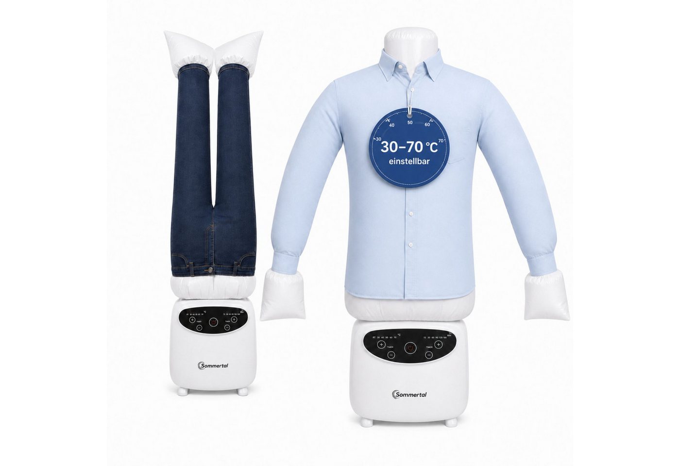 Sommertal Bügelpuppe Gentleman – Hemdenbügler & Bügelmaschine für Hemden, Blusen, T-Shirts, Hosen – Bügelautomat mit 2-in-1 Bügeln & Trocknen Funktionen – effiziente Bügelhilfe