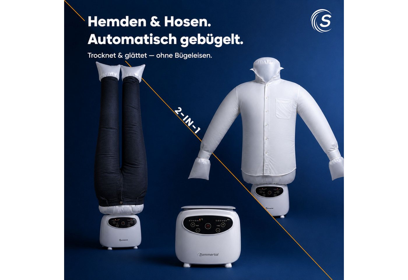 Sommertal Bügelpuppe Gentleman – Hemdenbügler & Bügelmaschine für Hemden, Blusen, T-Shirts, Hosen – Bügelautomat mit 2-in-1 Bügeln & Trocknen Funktionen – effiziente Bügelhilfe Bild 2