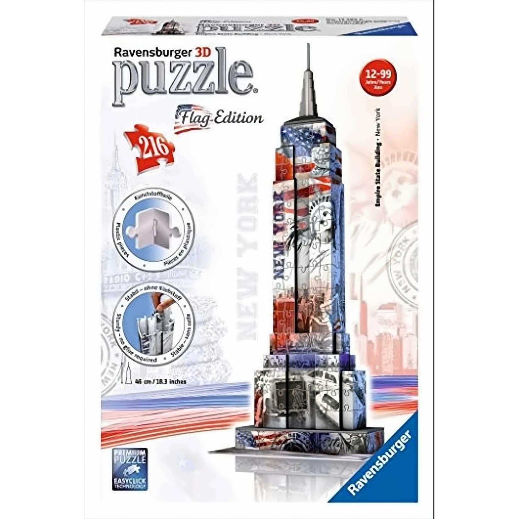 Ravensburger 12583 - Flag Edition Empire State Building - 3D Puzzle-Bauwerke, 216 Teile