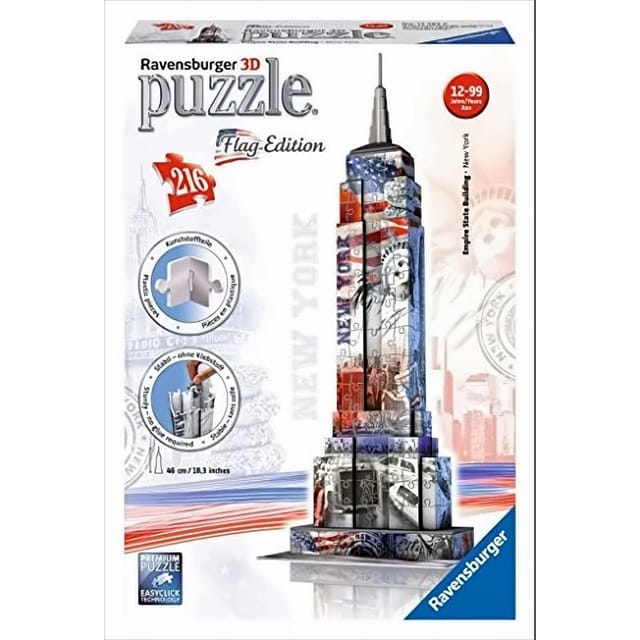Ravensburger 12583 - Flag Edition Empire State Building - 3D Puzzle-Bauwerke, 216 Teile