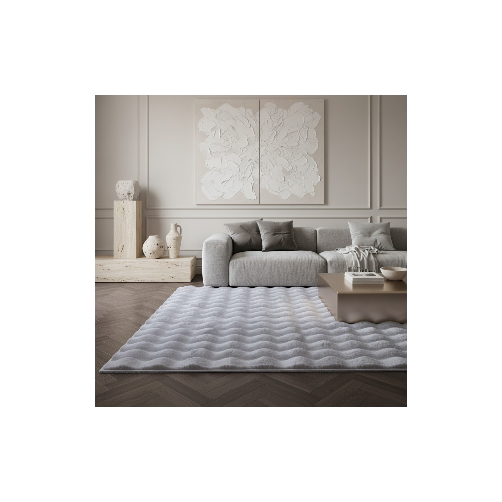 Teppich Hochflor Waschbar NAUDERS in Silber, einfarbig, 160 x 230 cm