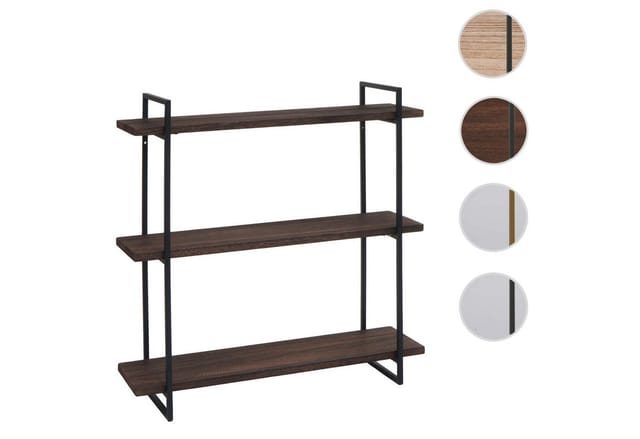 Wandregal MCW-K78, Hängeregal Schweberegal, 3 Regalböden Massiv-Holz Industrial 60x60x18cm ~ dunkelbraun, Metall schwarz