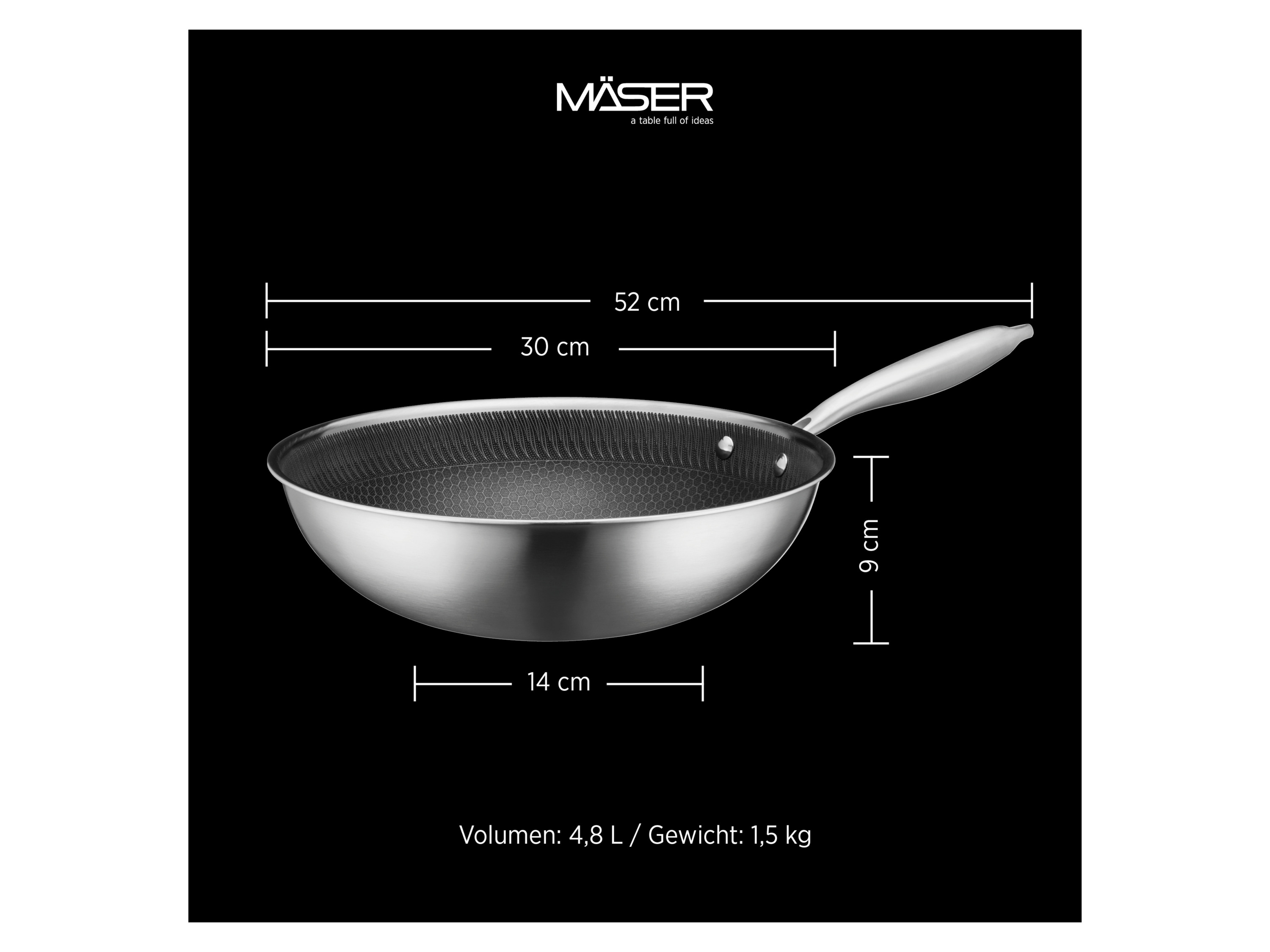 Mäser Wok 30 cm, Edelstahl Hestia Keramik Silber / Schwarz