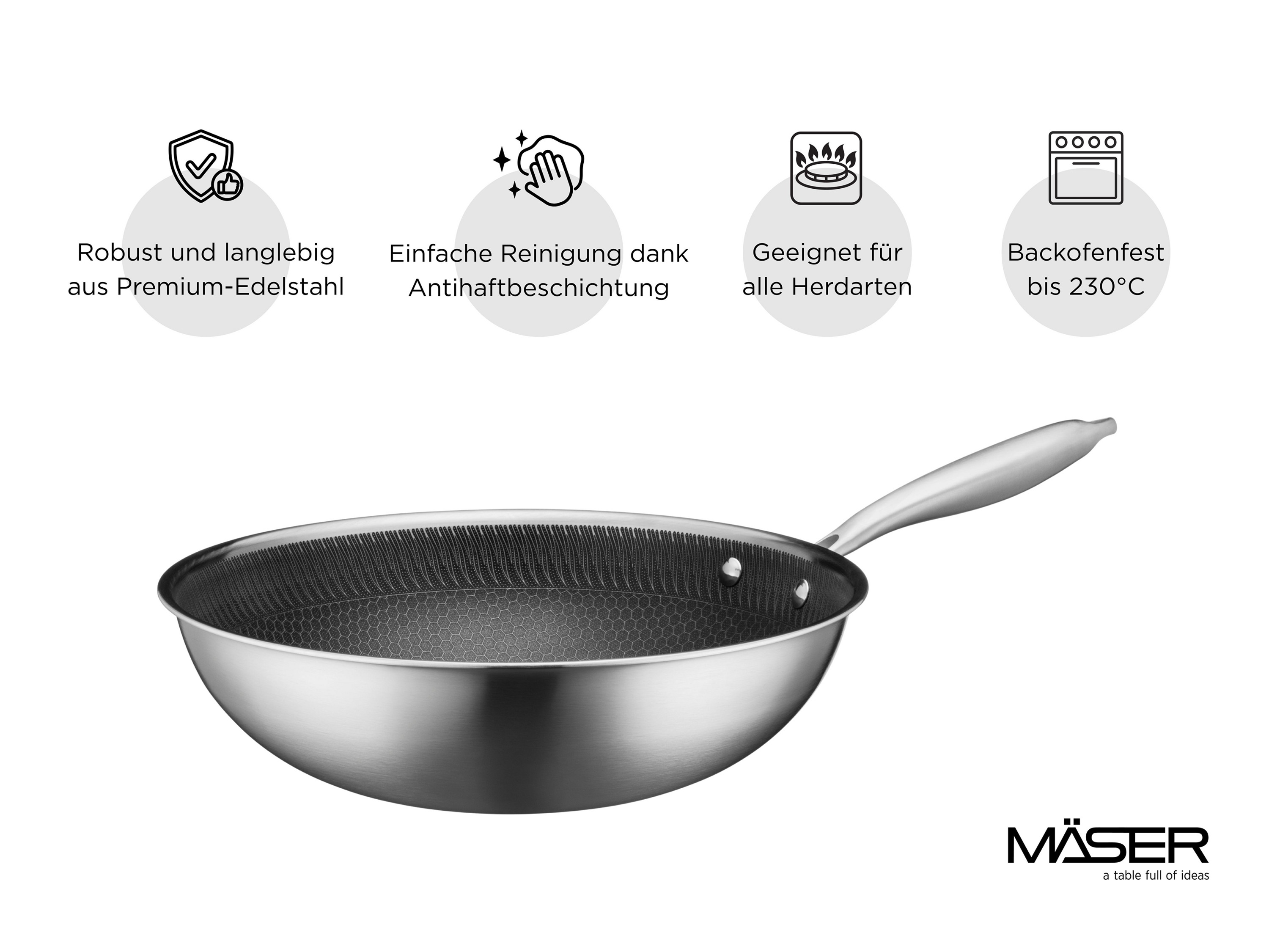 Mäser Wok 30 cm, Edelstahl Hestia Keramik Silber / Schwarz Bild 3