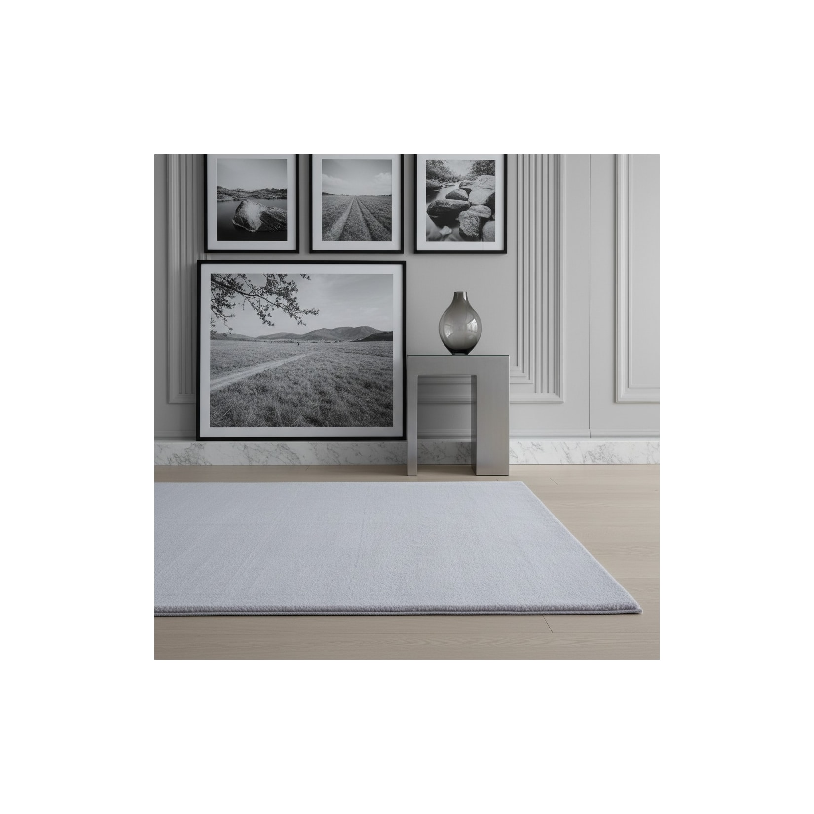 Kurzflorteppich Waschbar NECKAR, einfarbig, aus Polyester, Silber, 200 x 290 cm