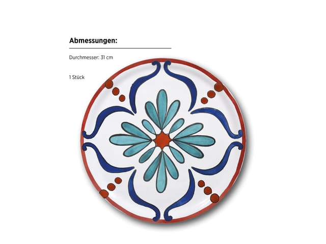 Mäser Pizzateller, Porzellan Margot Dunkelblau, Hellblau, Rot, Weiß