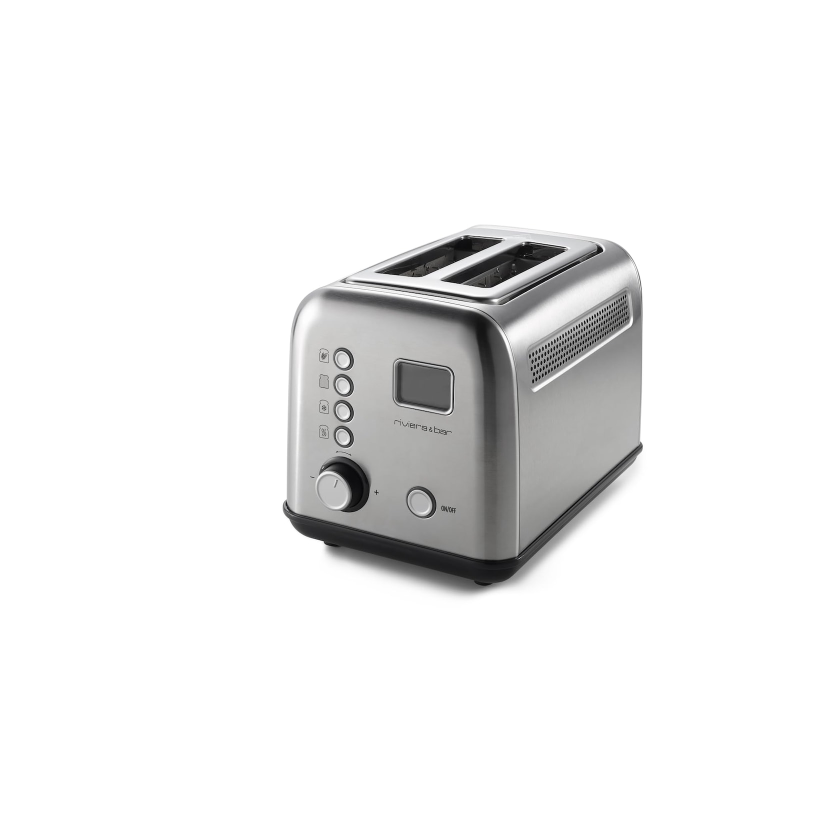 riviera&;bar Stainless Steel 2 short slot full autom. Toaster (2-Scheiben, Parallelschlitz, Edelstahl, 900 W, 9 Bräunungsstufen, 5 Spezialprogramme, Vollkornfunktion, Auftaufunktion, Aufwärmfunktion, LCD-Display mit Countdown)