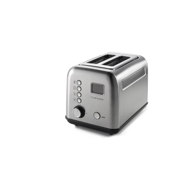 riviera&;bar Stainless Steel 2 short slot full autom. Toaster (2-Scheiben, Parallelschlitz, Edelstahl, 900 W, 9 Bräunungsstufen, 5 Spezialprogramme, Vollkornfunktion, Auftaufunktion, Aufwärmfunktion, LCD-Display mit Countdown)