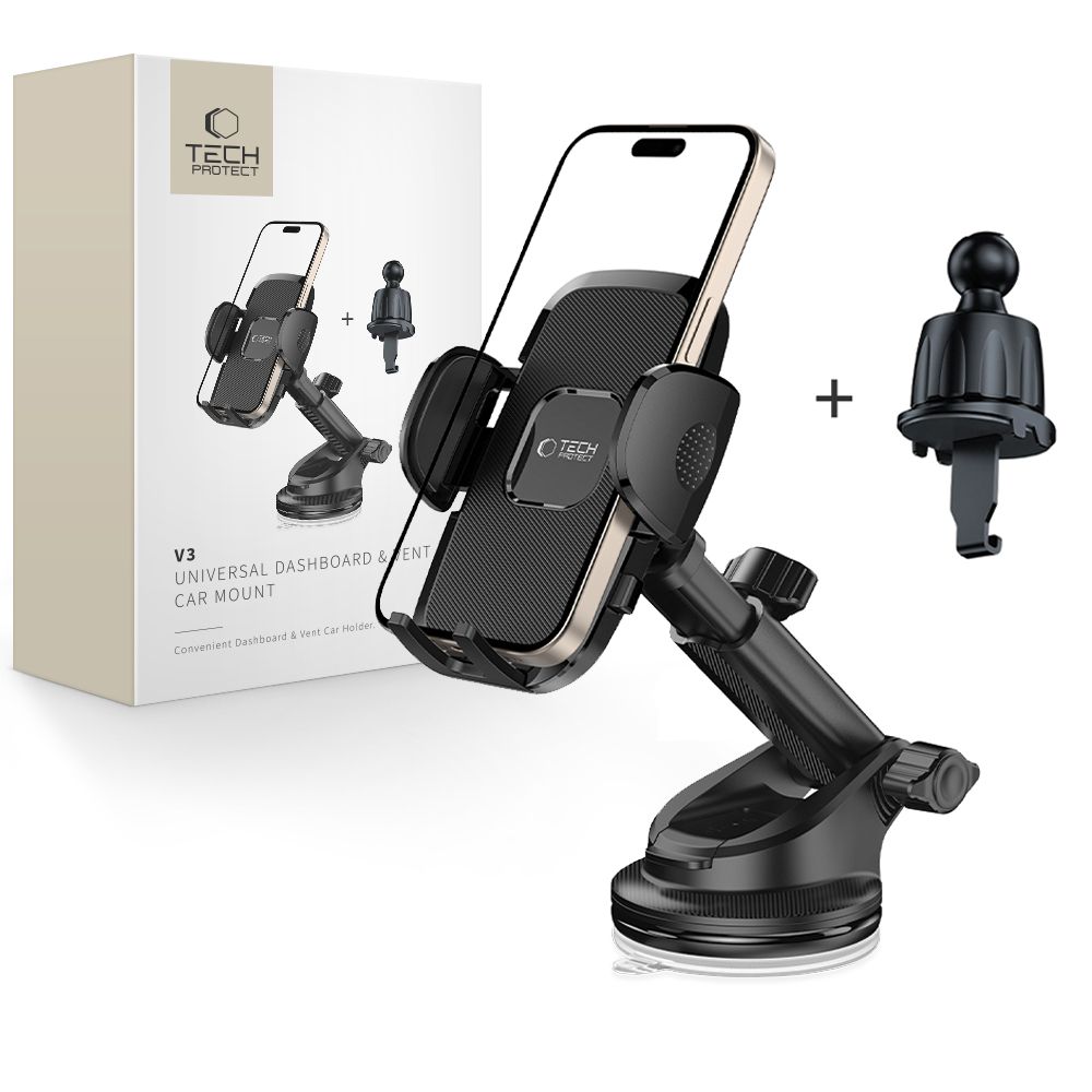 Tech-Protect V3 Car Mount for Dashboard Window or Air Vent Grille - Black