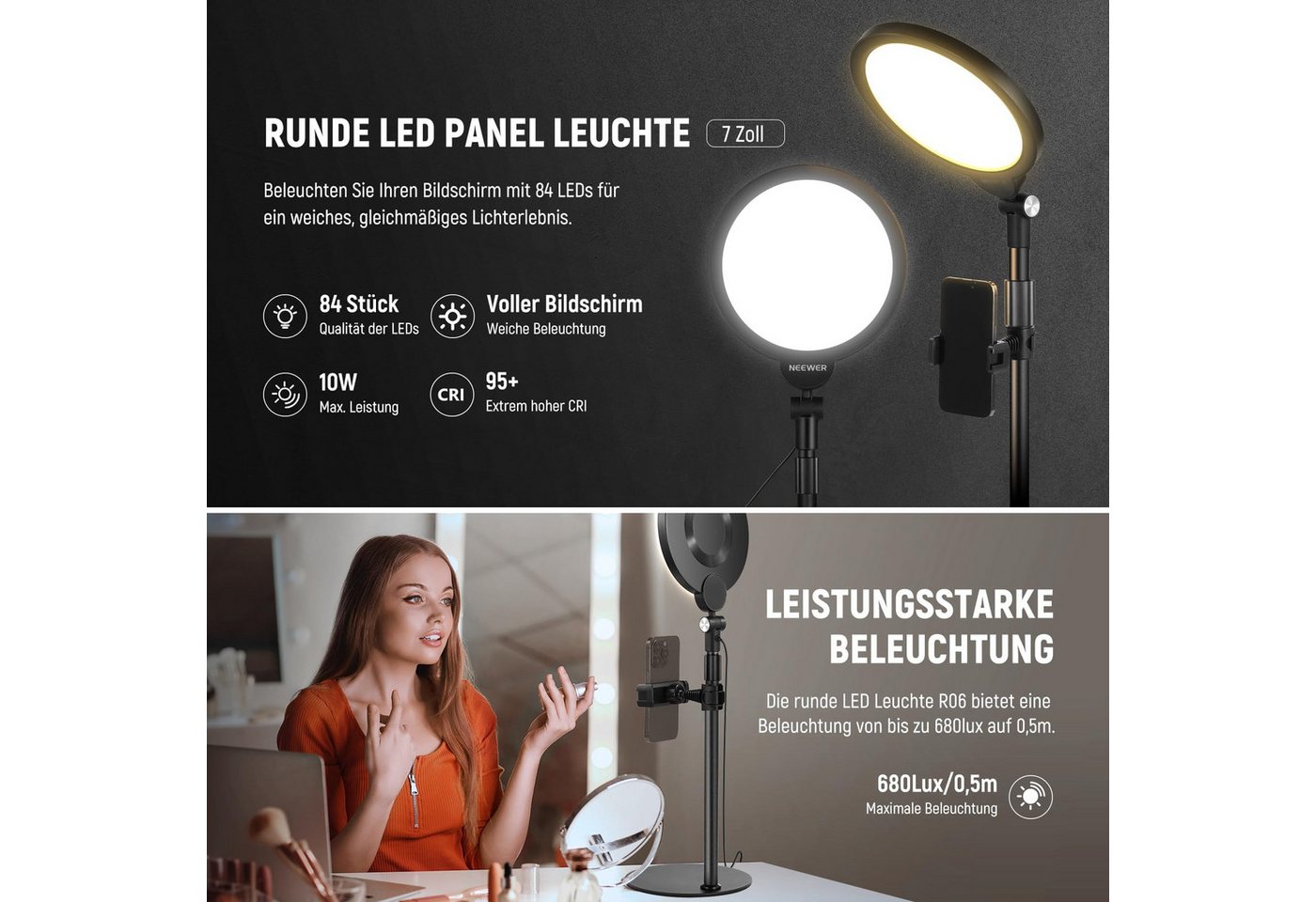 Neewer R06 18cm Rundes LED-Telefon-Selfie-Kit Bild 5