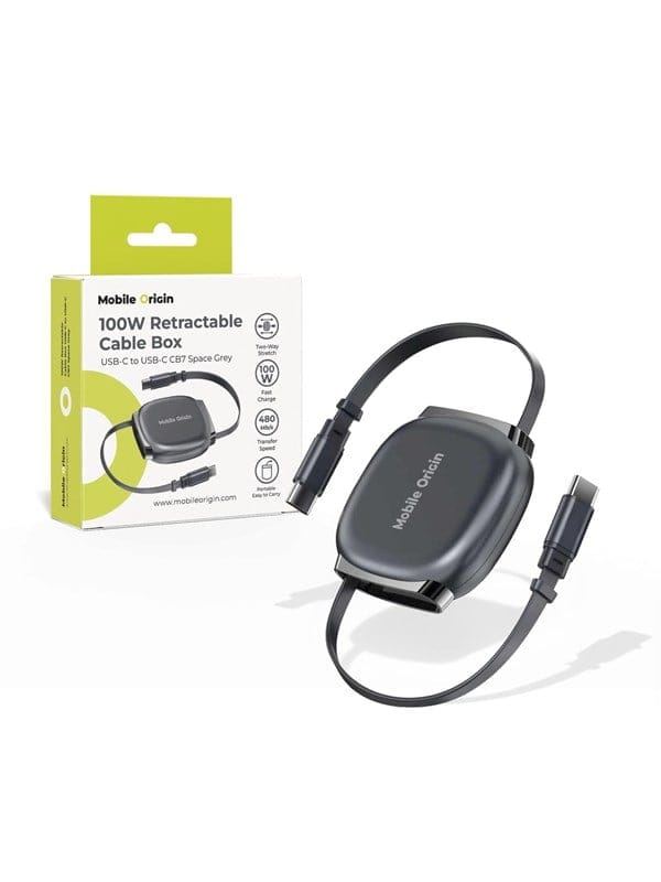 Mobile Origin 100W Retractable Cable Box USB-C to USB-C CB7 Space Grey
