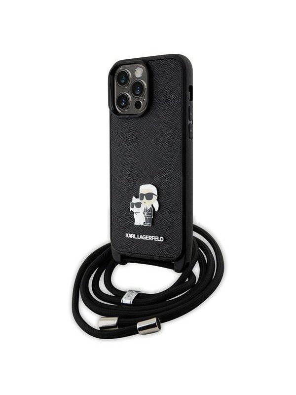 Karl Lagerfeld KLHCP14XSAKCPSK case for iPhone 14 Pro Max 6.7" hardcase - black Crossbody Saffiano Metal Pin Karl&Choupette