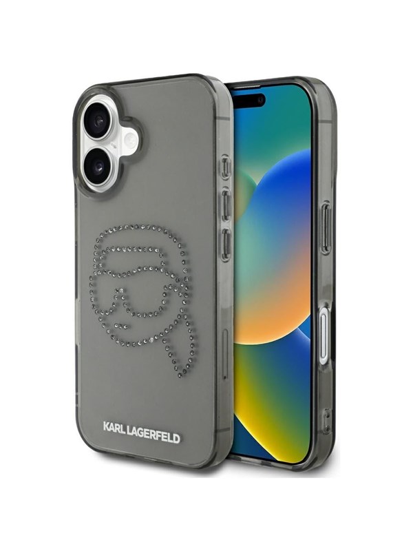 Karl Lagerfeld IML Rhinestones Karl Head Case for iPhone 16 Black