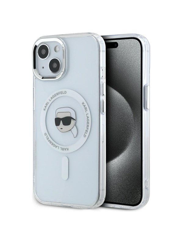 Karl Lagerfeld IML Metal Karl Head MagSafe Case for iPhone 15 White