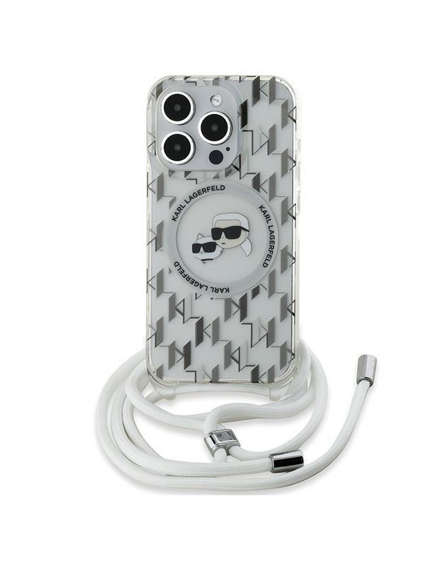 Karl Lagerfeld IML Crossbody Monogram Karl & Choupette Head MagSafe Case for iPhone 15 Pro Max - Transparent