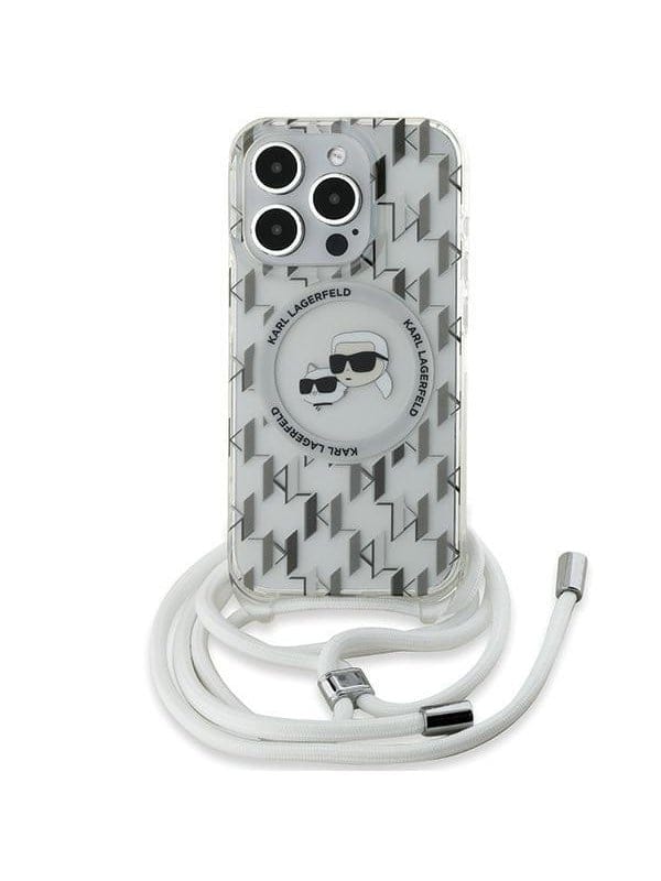 Karl Lagerfeld IML Crossbody Monogram Karl & Choupette Head MagSafe Case for iPhone 15 Pro Max - Transparent