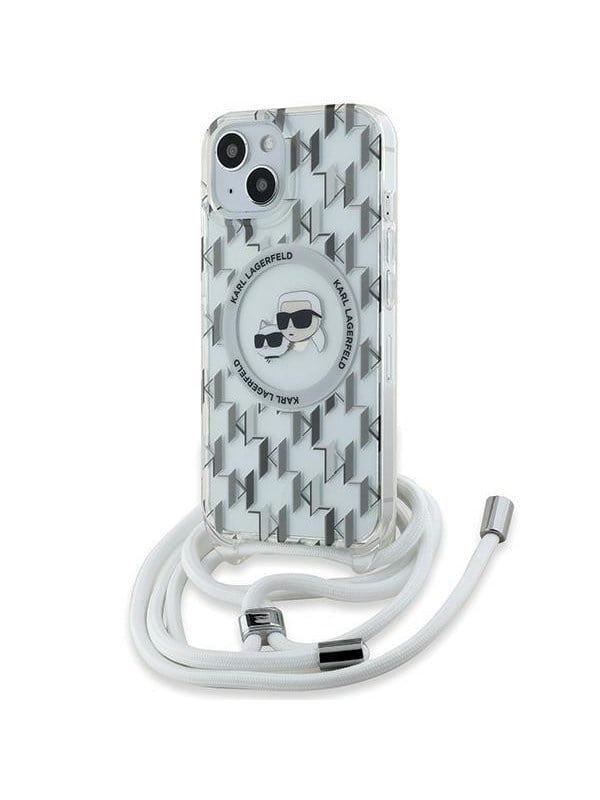Karl Lagerfeld IML Crossbody Monogram Karl & Choupette Head MagSafe Case for iPhone 15 / 14 / 13 - Transparent