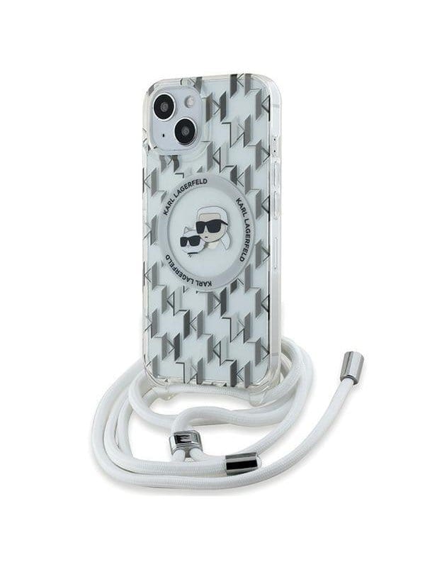 Karl Lagerfeld IML Crossbody Monogram Karl & Choupette Head MagSafe Case for iPhone 15 / 14 / 13 - Transparent