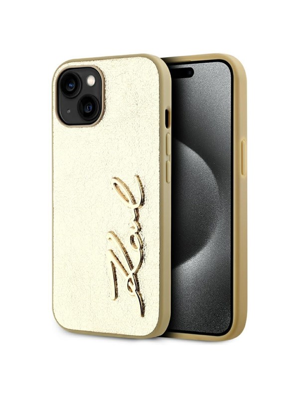 Karl Lagerfeld Wrinkled Metal Signature iPhone 15 Case - Gold