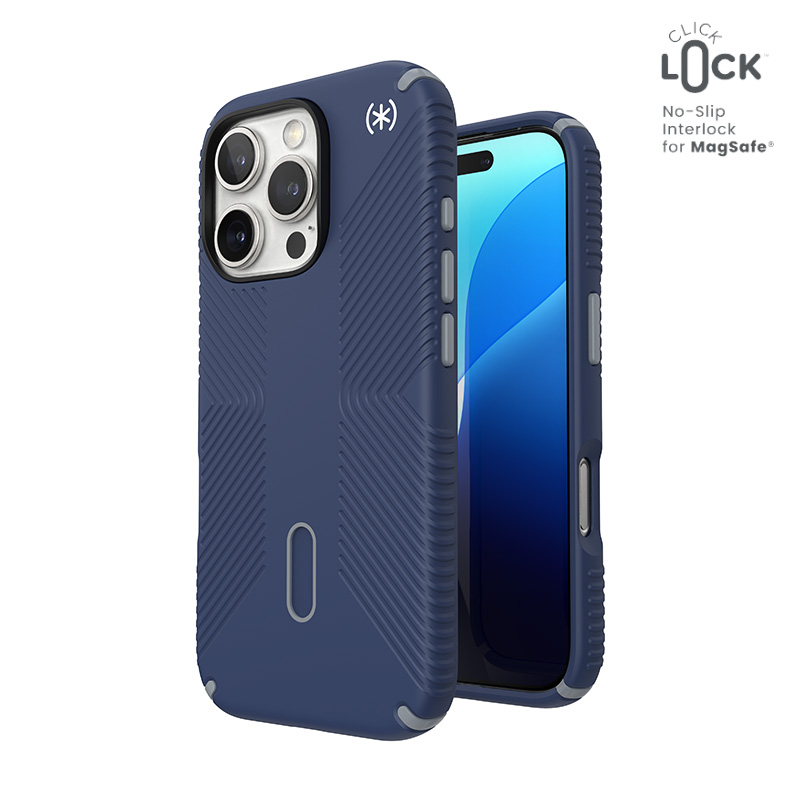 Speck Presidio2 Grip ClickLock & MagSafe - iPhone 16 Pro Case - Coastal Blue / Dust Gray / White