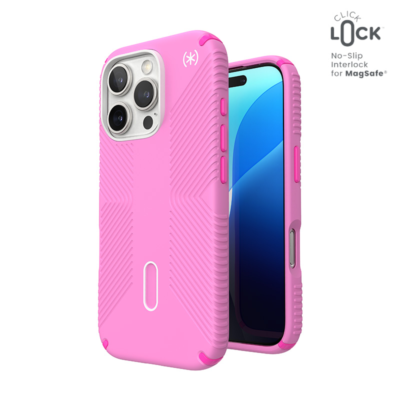 Speck Presidio2 Grip ClickLock & MagSafe - iPhone 16 Pro Case - True Pink / Shocking Pink / White