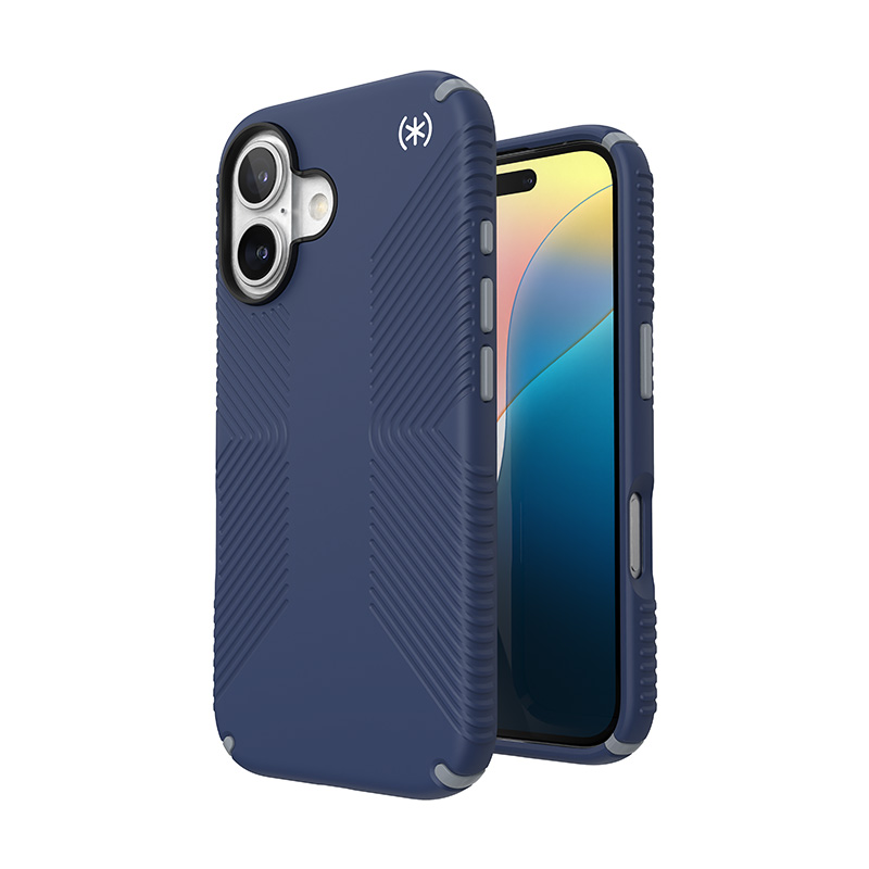 Speck Presidio2 Grip - iPhone 16 Case - Coastal Blue / Dust Gray / White