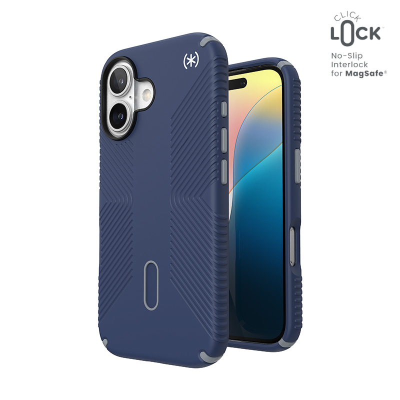 Speck Presidio2 Grip ClickLock & MagSafe - iPhone 16 Case - Coastal Blue / Dust Gray / White