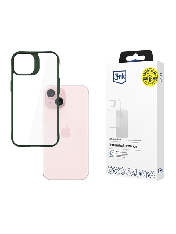 3mk Satin Armor Case+ Green for Apple iPhone 15 - transparent