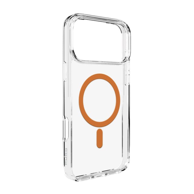 Puro Lite Mag TPU+PC Case Compatible with MagSafe for iPhone 17 Pro Max - Transparent with Orange Ring