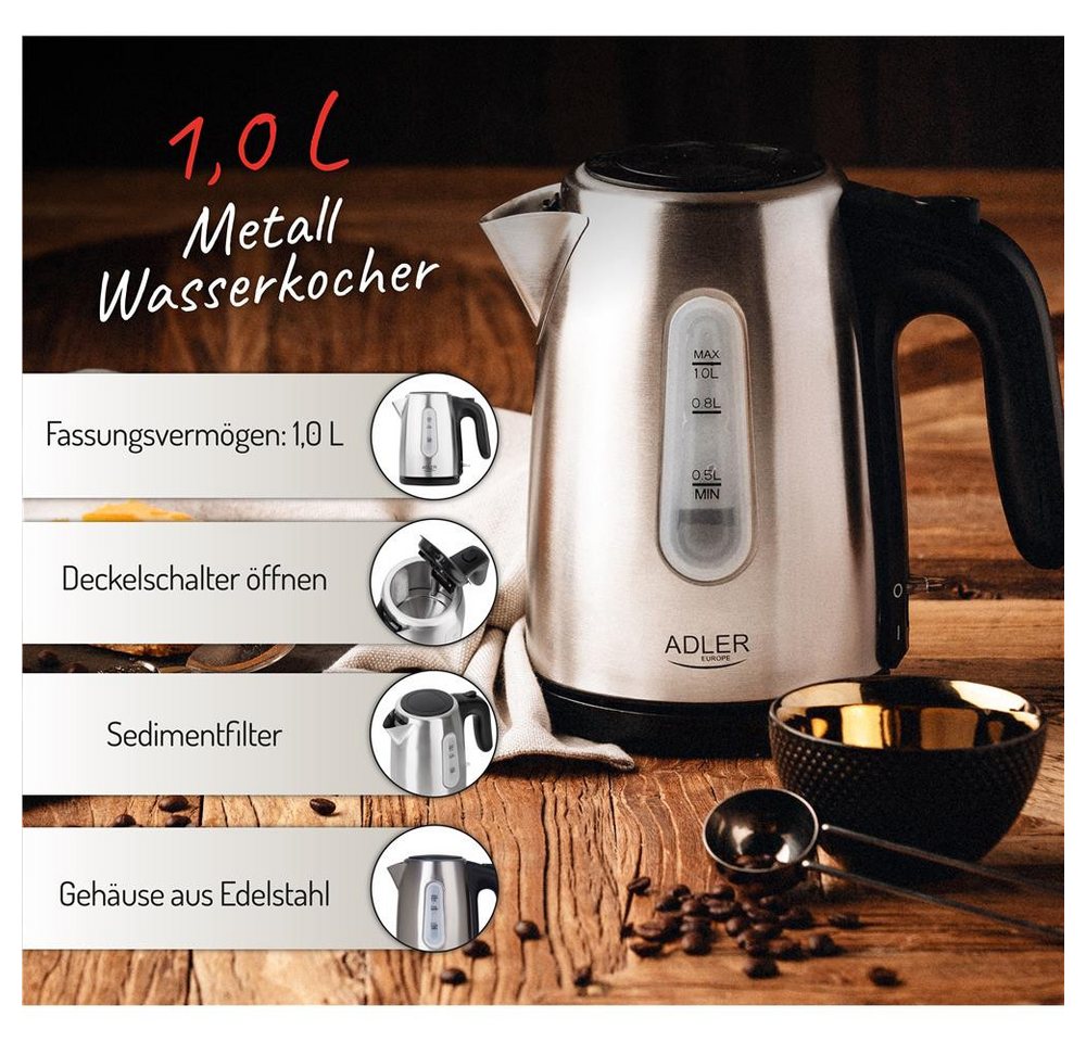 Adler Wasserkocher Czajnik elektryczny AD 1273 (1200W 1l kolor - Metall - 1600 W Bild 2