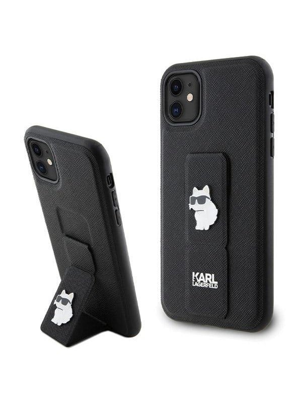 Karl Lagerfeld Gripstand Saffiano Choupette Pins Case for iPhone 11 / Xr - Black