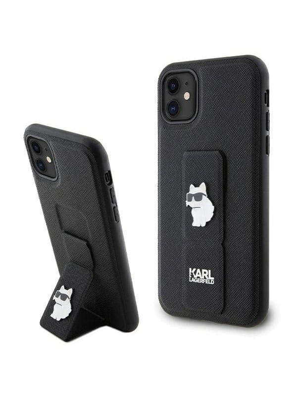 Karl Lagerfeld Gripstand Saffiano Choupette Pins Case for iPhone 11 / Xr - Black