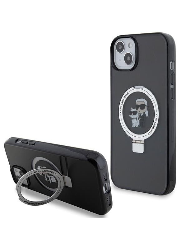 Karl Lagerfeld KLHMP15SHMRSKCK iPhone 15 6.1" black/black hardcase Ring Stand Karl&Choupette MagSafe