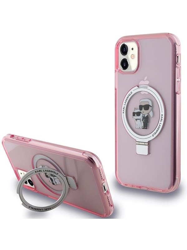 Karl Lagerfeld Ring Stand Karl&Choupette MagSafe case for iPhone 11 / Xr - pink
