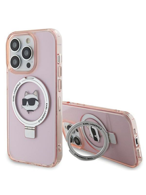 Karl Lagerfeld KLHMP15LHMRSCHP iPhone 15 Pro 6.1" pink/pink hardcase Ring Stand Choupette Head MagSafe