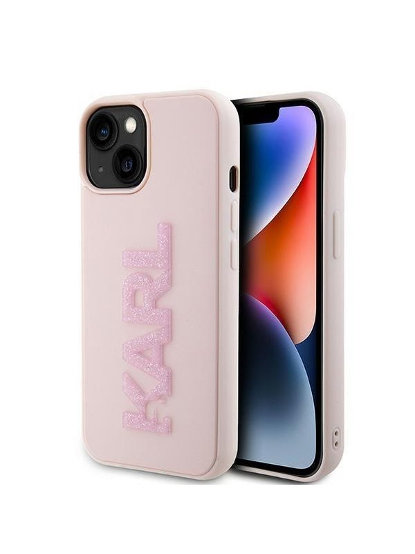 Karl Lagerfeld 3D Rubber Glitter Logo case for iPhone 15 Plus - pink